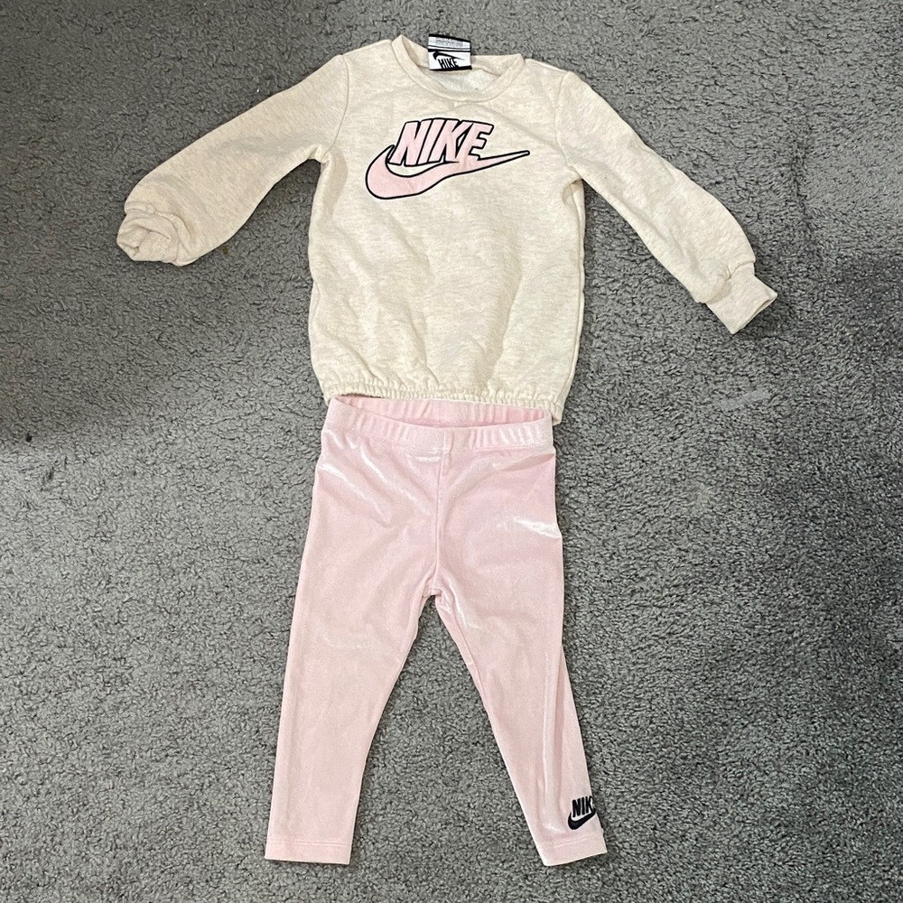 Nike Kids Cream Sweatshirt and Pink Leggings